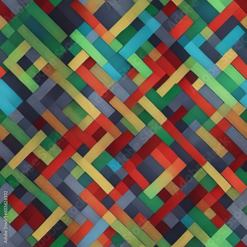 Multicolored Seamless Pattern in Blue, Red, Green, and Yellow on Black Background. Generative AI.