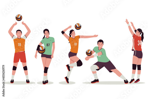 Volleyball people player vector illustration set. Illustration for website, landing page, mobile app, poster and banner. Trendy flat vector illustration