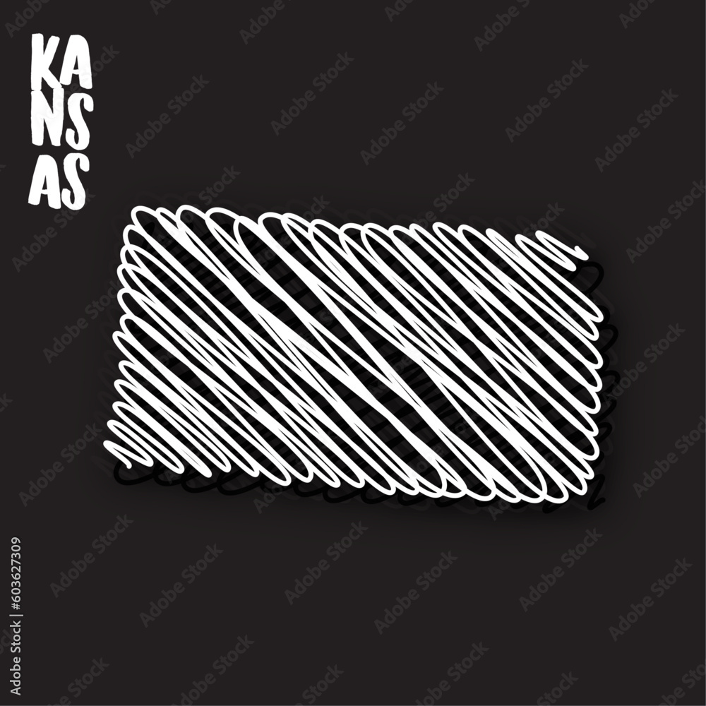 Vector illustration of Kansas map in hand drawn doodle style. Suitable for use as magnets and posters.