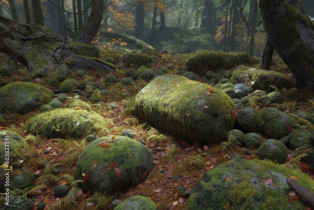 Fototapeta premium green moss on the rocks Generative Ai