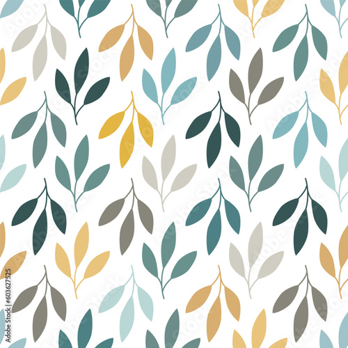 Abstract outlined leaves and branches seamless pattern. Vector foliage silhouettes.