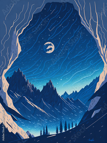 Vilage in Dolomites. Lanscape. AI generated illustration photo