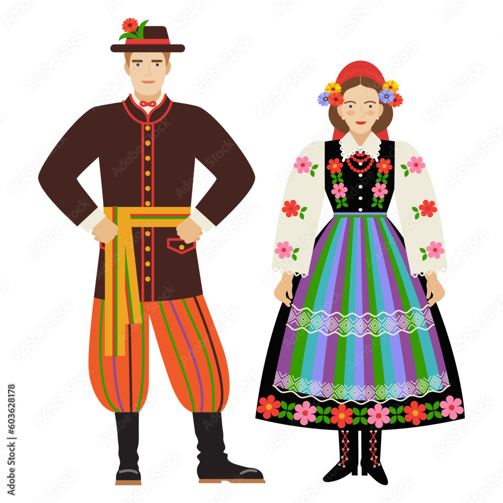girl and young man in Polish folk costume