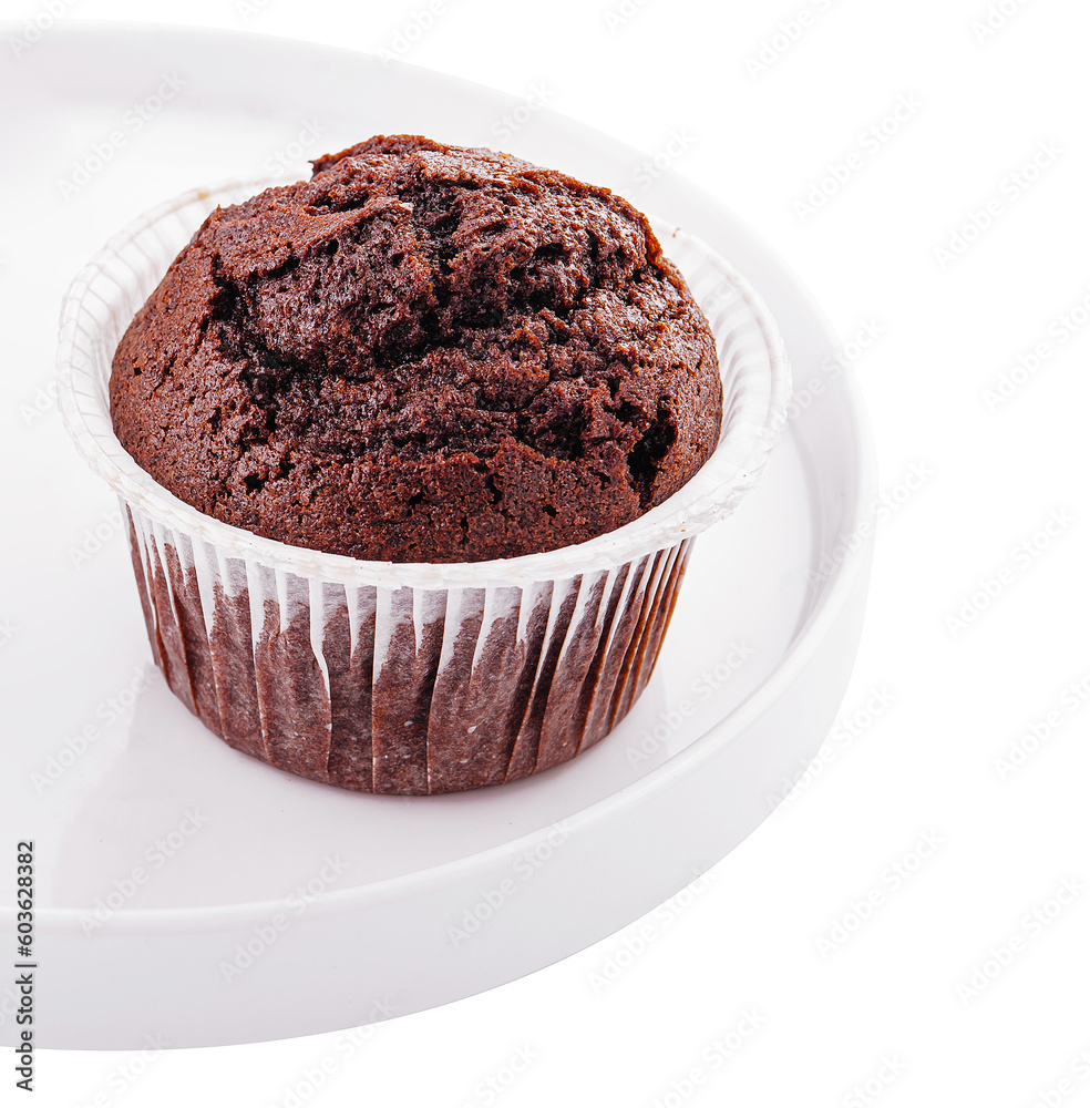 Chocolate cupcakes on a plate isolated on white