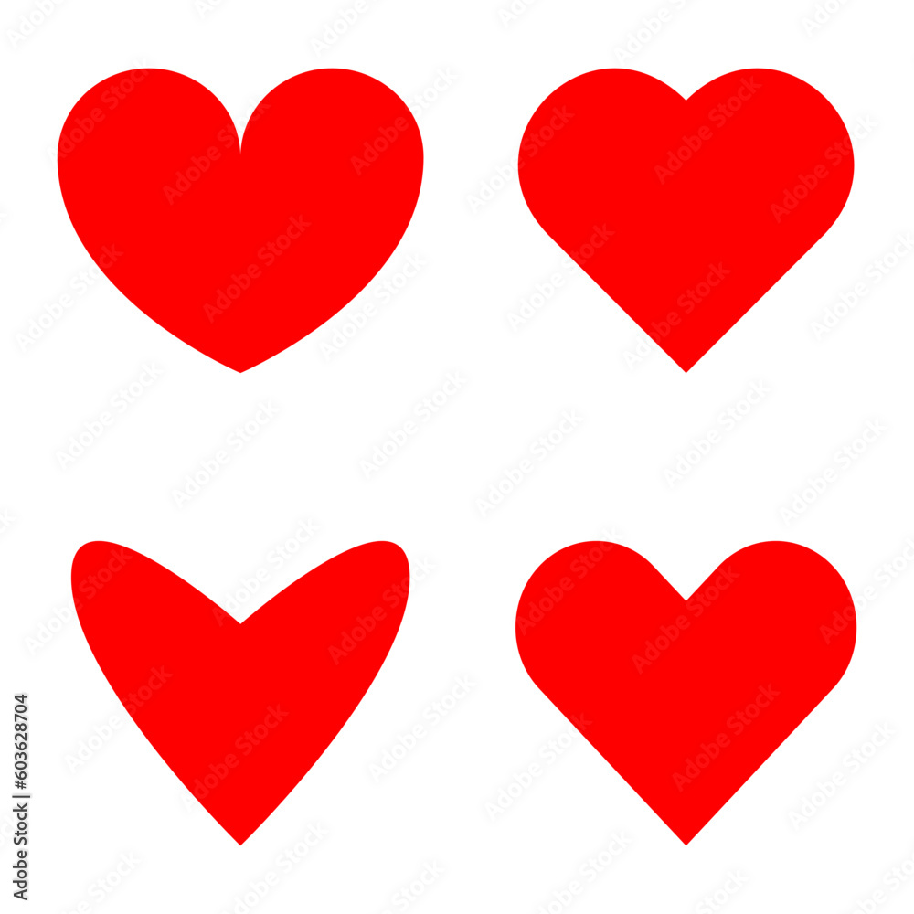 red heart set isolated on white background for graphic design element
