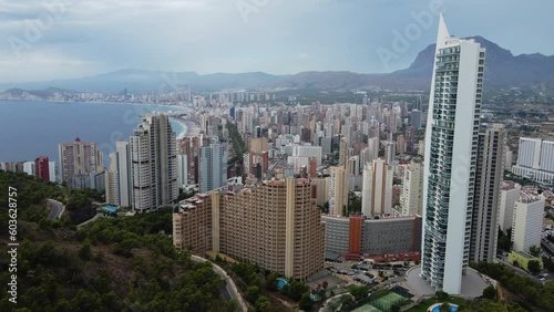 Beautiful aerial view of scyscrapers and hotels in Benidorm, Spain photo