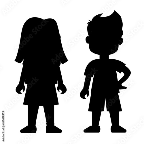 Silhouette children, girls and boys standing