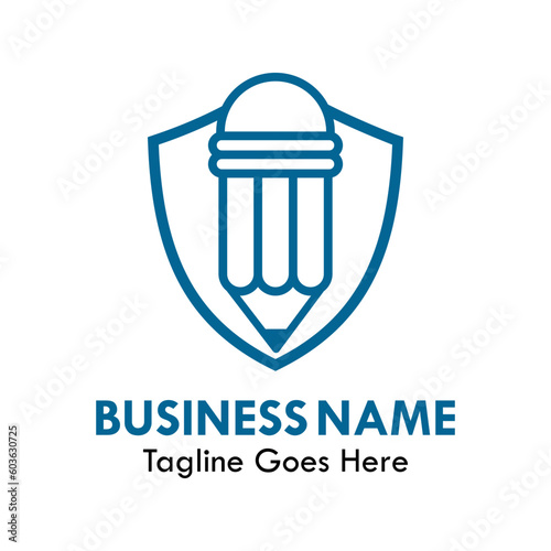 Shield with pencil design logo template illustartion