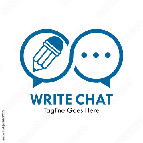 Write chat design logo template illustration. There are pencil with chat