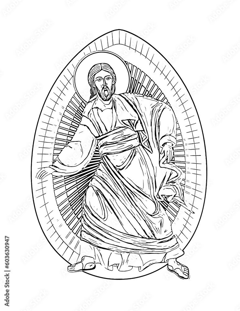 Easter Illustration Part Fresco In Byzantine Style Depicting The easter-illustration-part-fresco-in-byzantine-style-depicting-the
