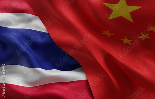 China and Thailand flag of silk with copy space for your text or images. 3d Rendering