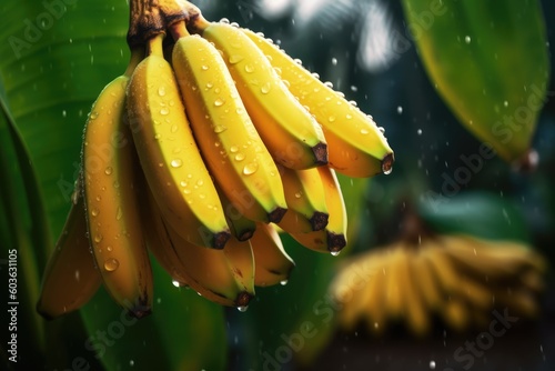 bunch of bananas with water drops
