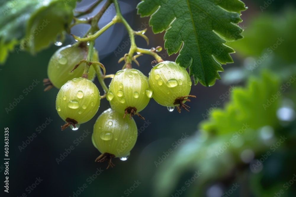 gooseberries on a branch with water drops gooseberries on a branch with water drops