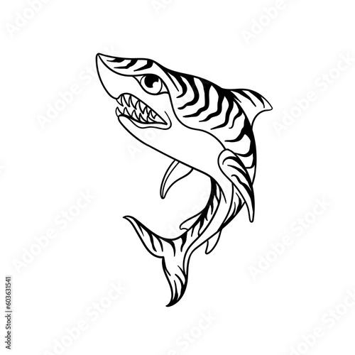 Hand drawn illustration of a tiger shark outline