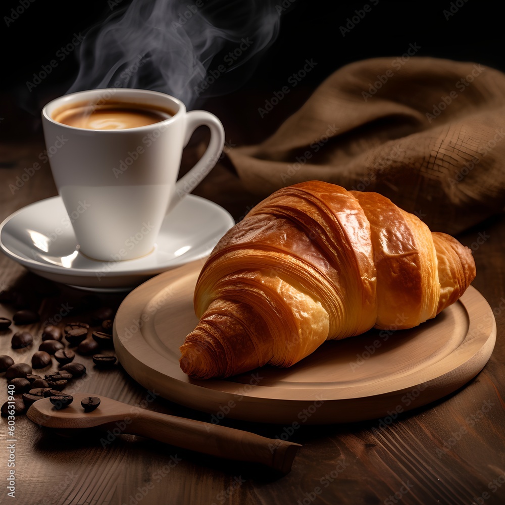 Croissant and Cup of Coffee, Image Ai Generated	
