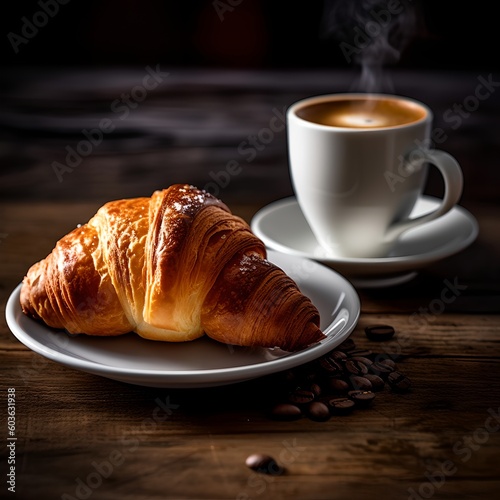 Croissant and Cup of Coffee, Image Ai Generated 