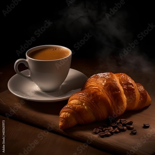 Croissant and Cup of Coffee  Image Ai Generated  