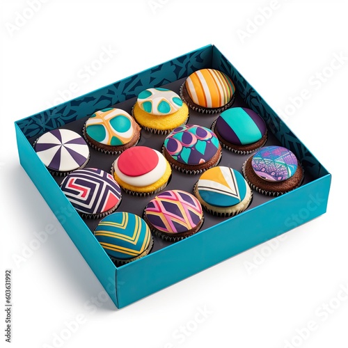 A delightful assortment of colorful and mouthwatering cupcakes, beautifully decorated and a touch of sweetness, perfect for indulging in a moment of pure delight.