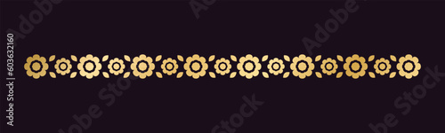 Gold floral separators border, text dividers. Line borders botanical luxury design element.