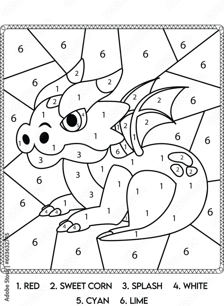 Dragon Color By Number Coloring Pages Stock Vector Adobe Stock