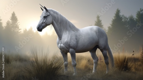 unicorn, horse, animal, farm, brown, white, mammal, horses, equine, nature, portrait, pony, head, equestrian, grass, field, stallion, mane, mare, beauty, pasture, beautiful, face, generative ai
