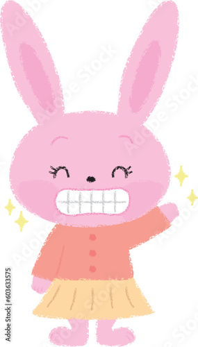 綺麗な歯を見せて笑顔のうさぎの女の子イラスト