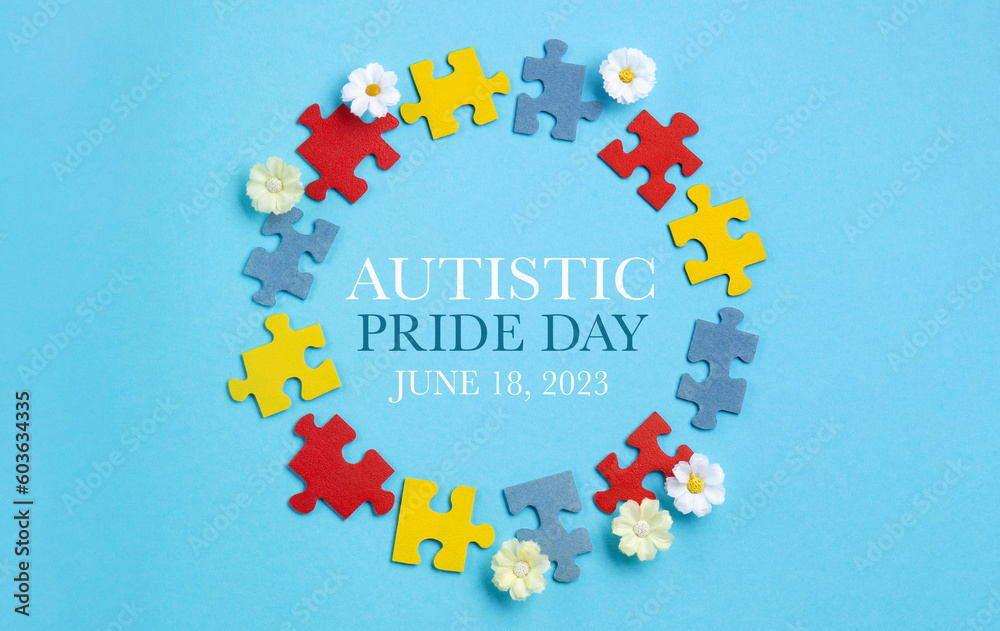 World Autism Awareness Day, ASD, Caring, Speak out, Campaign, Togetherness Concept on Blue Background. - obrazy, fototapety, plakaty 