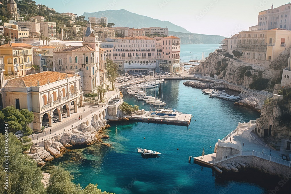 Picturesque Monte Carlo Harbor: A Stunning Blend of Mediterranean Landscape, Architecture, and Vibrant Tourism Created by Generative AI