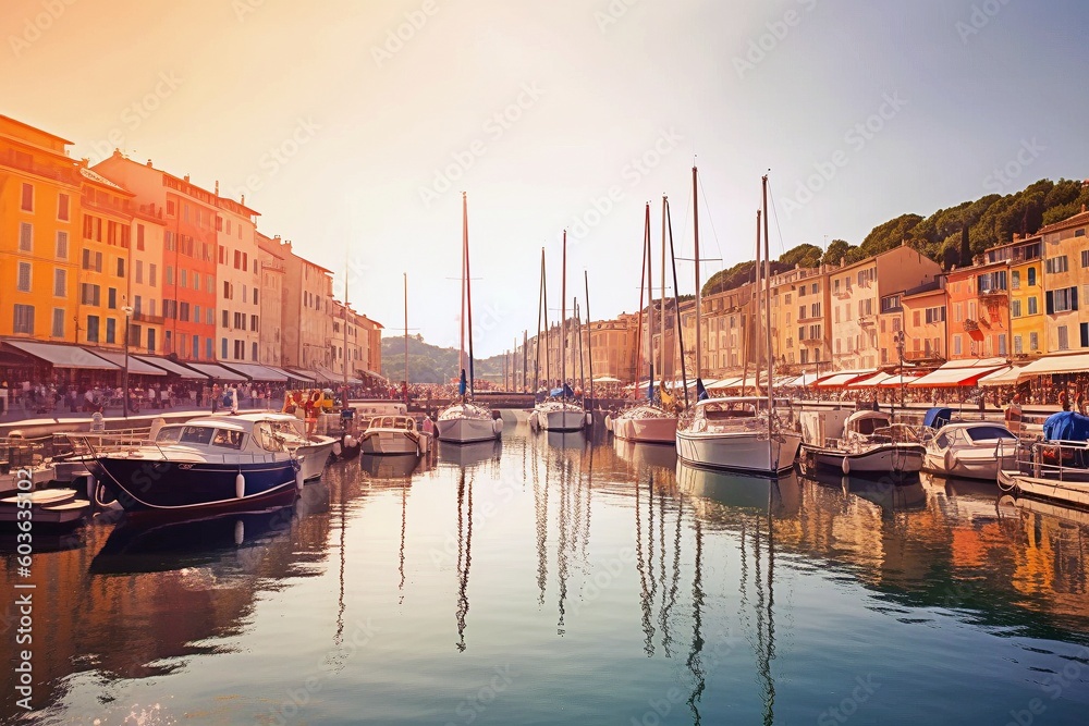 Perfect Picturesque European Harbor: A Mesmerizing Summer Scene of Coast, Architecture, and Tourism Created by Generative AI