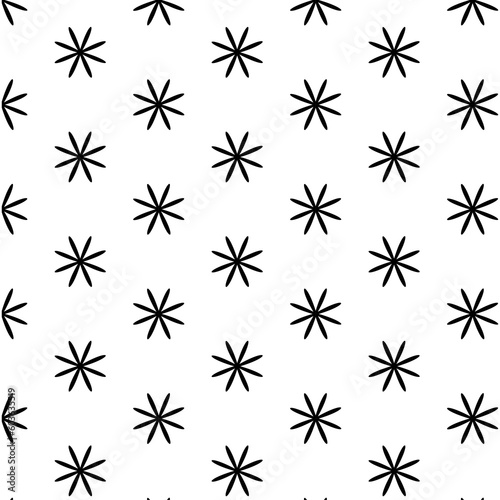 Symple graphic pattern with black abstract flowers on white background. Great element for your design. 