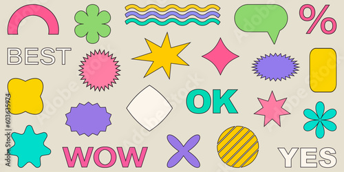 Shape set y2k style for banner. Y2k aesthetic.Shape set y2k style for decoaration.Simple shapes.Shape set y2k style for poster.Trendy 90s.Trendy geometric forms.