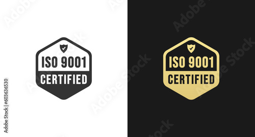 Best ISO 9001 label or ISO 9001 mark vector isolated in flat style. The International Organization for Standardization. iso 9001 label or seal for ISO certified and high quality products.