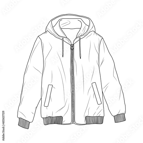 Parka, jacket sketch illustration on white background