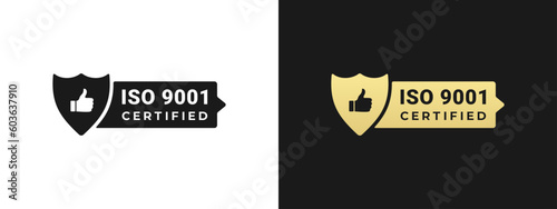 iso 9001 label or iso 9001 sign vector isolated in flat style. The International Organization for Standardization. iso 9001 label or seal for ISO certified and high quality products.