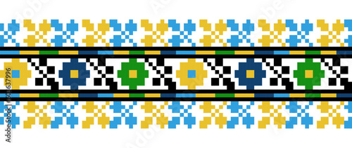 Ukrainian folk, ethnic floral embroidery pattern for textile, fabric print. Ukrainian colorful embroidery vector pattern. Pixel art, vyshyvanka, cross stitch ornament