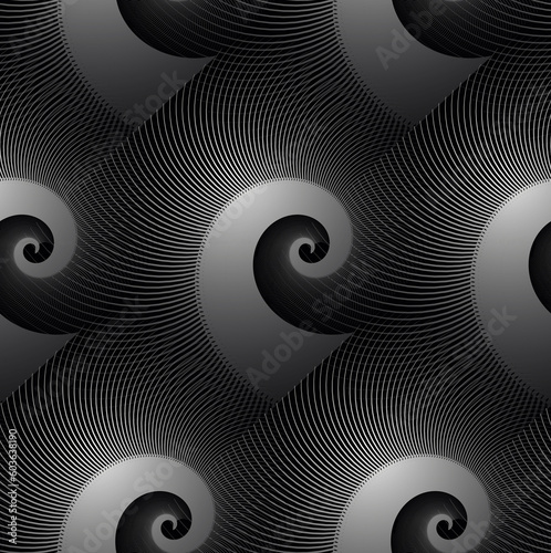 seamless tile spiraling feathers in silver shades