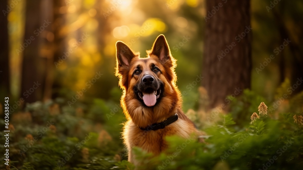 Naklejka premium German shepherd in the forest, majestic portrait - Generative AI