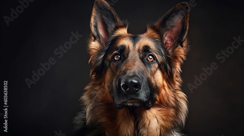 German shepherd on a dark background, thoughtful, majestic portrait - Generative AI
