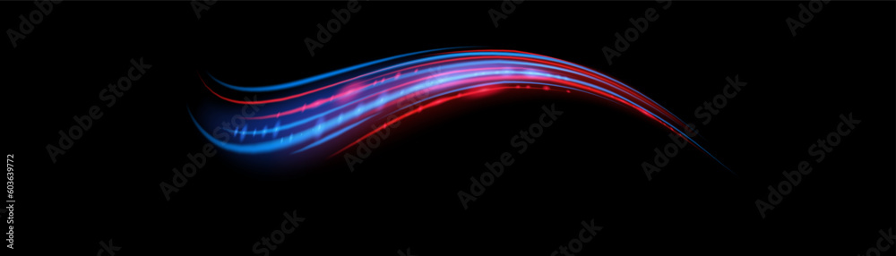 Light trail wave, fire path trace line, car lights, optic fiber and incandescence curve twirl png. road car headlights. Luminous red lines of speed. Light glowing effect. blue abstract motion lines.