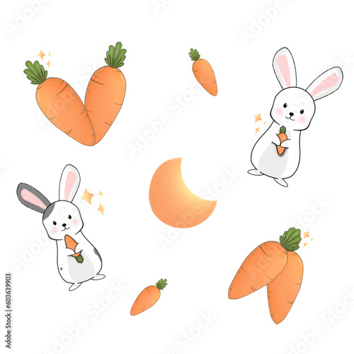 Little rabbit and Little carrots that are cute and tasty.