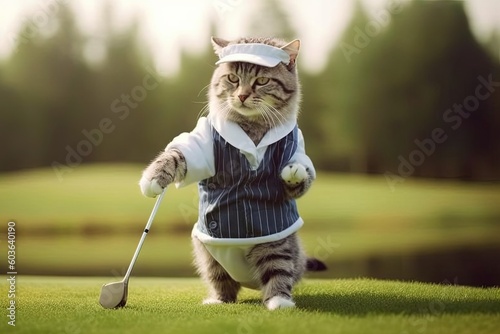 Cats playing golf illustration generative ai