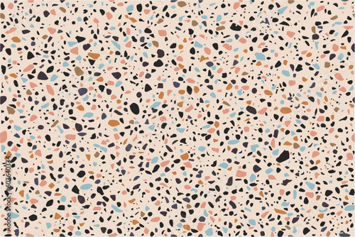 Terrazzo flooring vector seamless pattern. Texture of classic Italian type of floor in Venetian style composed of natural stone, granite, quartz, marble, glass and concrete