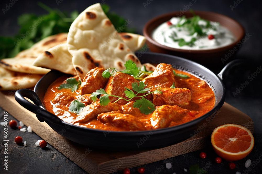 Noon Roti Naan roti and chicken makhani butter, Indian food. Generative AI Stock ...