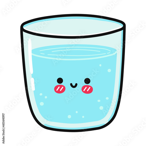 Cute funny glass of water. Vector hand drawn cartoon kawaii character illustration icon. Isolated on white background. Glass of water character concept