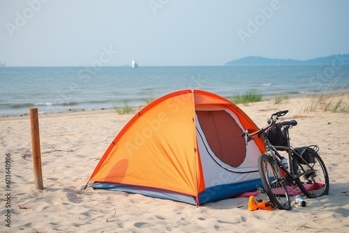 camping from out of ones daily life on the beach morning