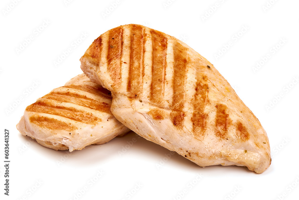 Chicken breast, grilled meat, isolated on white background. Chicken breast, grilled meat, isolated on white background.