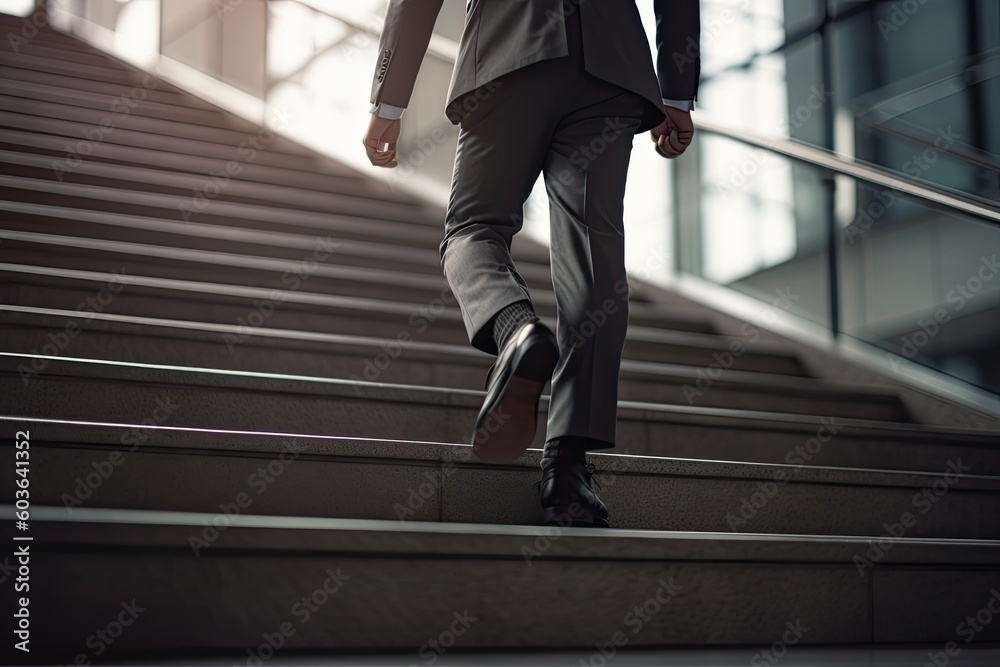 Close up young businessman feet sprinting up stairs office middle image Close up young businessman feet sprinting up stairs office middle image