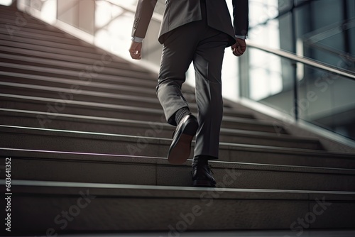 Close up young businessman feet sprinting up stairs office middle image