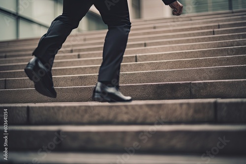 Close up young businessman feet sprinting up stairs office middle image