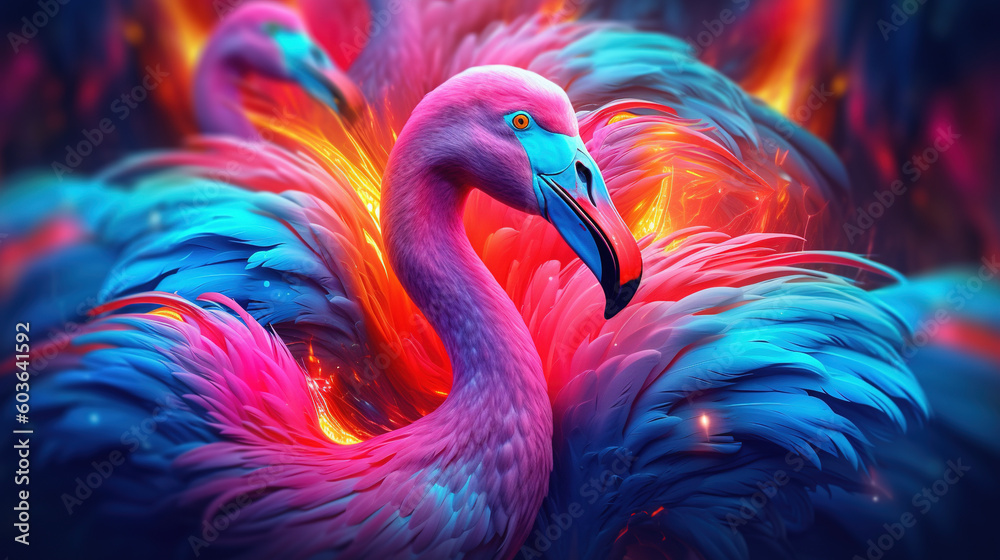Abstract wallpaper with pink flamingos. AI Stock Illustration | Adobe Stock